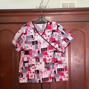 SB Scrubs Pink Ribbon Cancer V Neck Scrub Top Size Medium